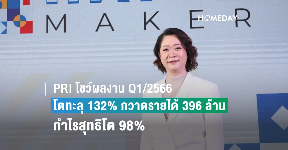 PRI โชว์ผลงาน Q1/2566 โตทะลุ 132% กวาดรายได้ 396 ล้าน กำไรสุทธิโต 98%  เร่งเสริมแกร่งพันธมิตรขยายบริการเกี่ยวเนื่องอสังหาฯ มุ่งรายได้ตามเป้า 1,300 ล้าน