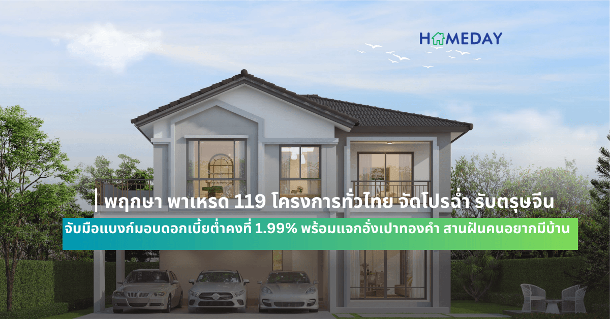 พฤกษา พาเหรด 119 โครงการทั่วไทย จัดโปรฉ่ำ รับตรุษจีน   จับมือแบงก์มอบดอกเบี้ยต่ำคงที่ 1.99% พร้อมแจกอั่งเปาทองคำ สานฝันคนอยากมีบ้าน