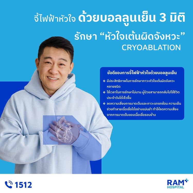 “Cryoablation จี้ไฟฟ้าหัวใจด้วยบอลลูนเย็น 3 มิติ รักษา “หัวใจเต้นผิดจังหวะ”