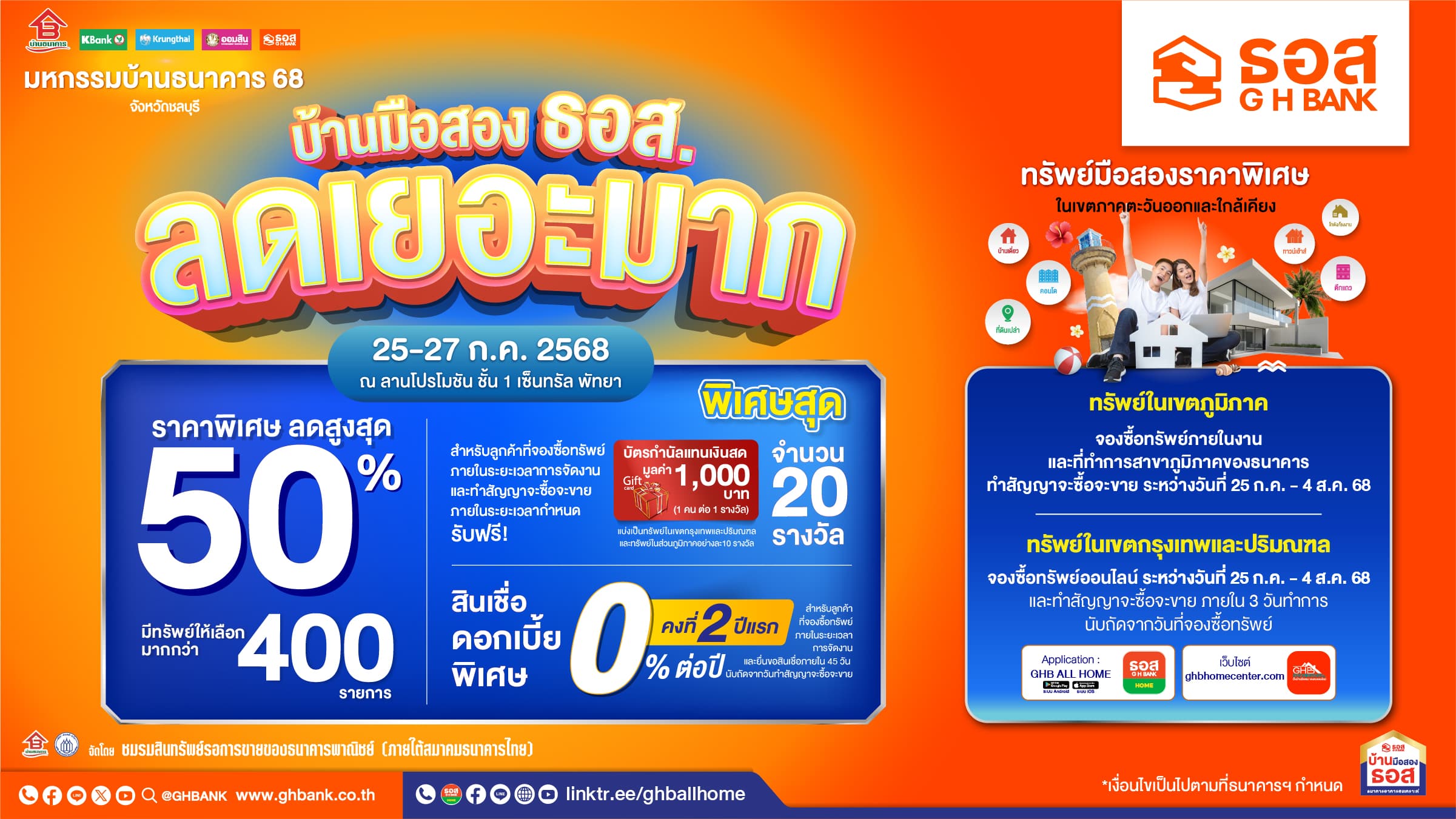 ธอส. ยกขบวนบ้านมือสองทั่วไทยบุกพัทยา! พร้อมโปรพิเศษ ลดราคาสูงสุดถึง 50% และดอกเบี้ยคงที่ 2 ปีแรก 0% ต่อปี ในงาน “มหกรรมบ้านธนาคาร 68 จังหวัดชลบุรี”