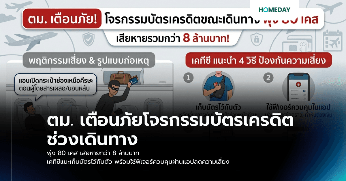 ตม. เตือนภัยโจรกรรมบัตรเครดิตช่วงเดินทาง พุ่ง 80 เคส เสียหายกว่า 8 ล้านบาท เคทีซีแนะเก็บบัตรไว้กับตัว พร้อมใช้ฟีเจอร์ควบคุมผ่านแอปลดความเสี่ยง