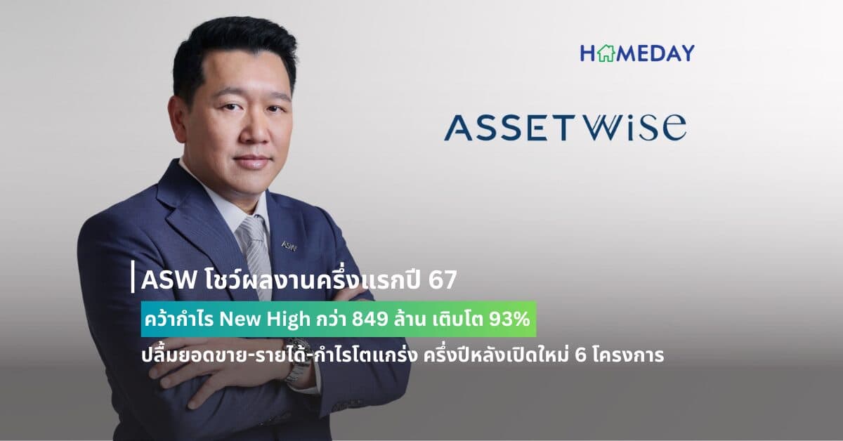 ASW โชว์ผลงานครึ่งแรกปี 67 คว้ากำไร New High กว่า 849 ล้าน เติบโต 93% ปลื้มยอดขาย-รายได้-กำไรโตแกร่ง ครึ่งปีหลังเปิดใหม่ 6 โครงการ มูลค่ารวม 11,760 ล้าน