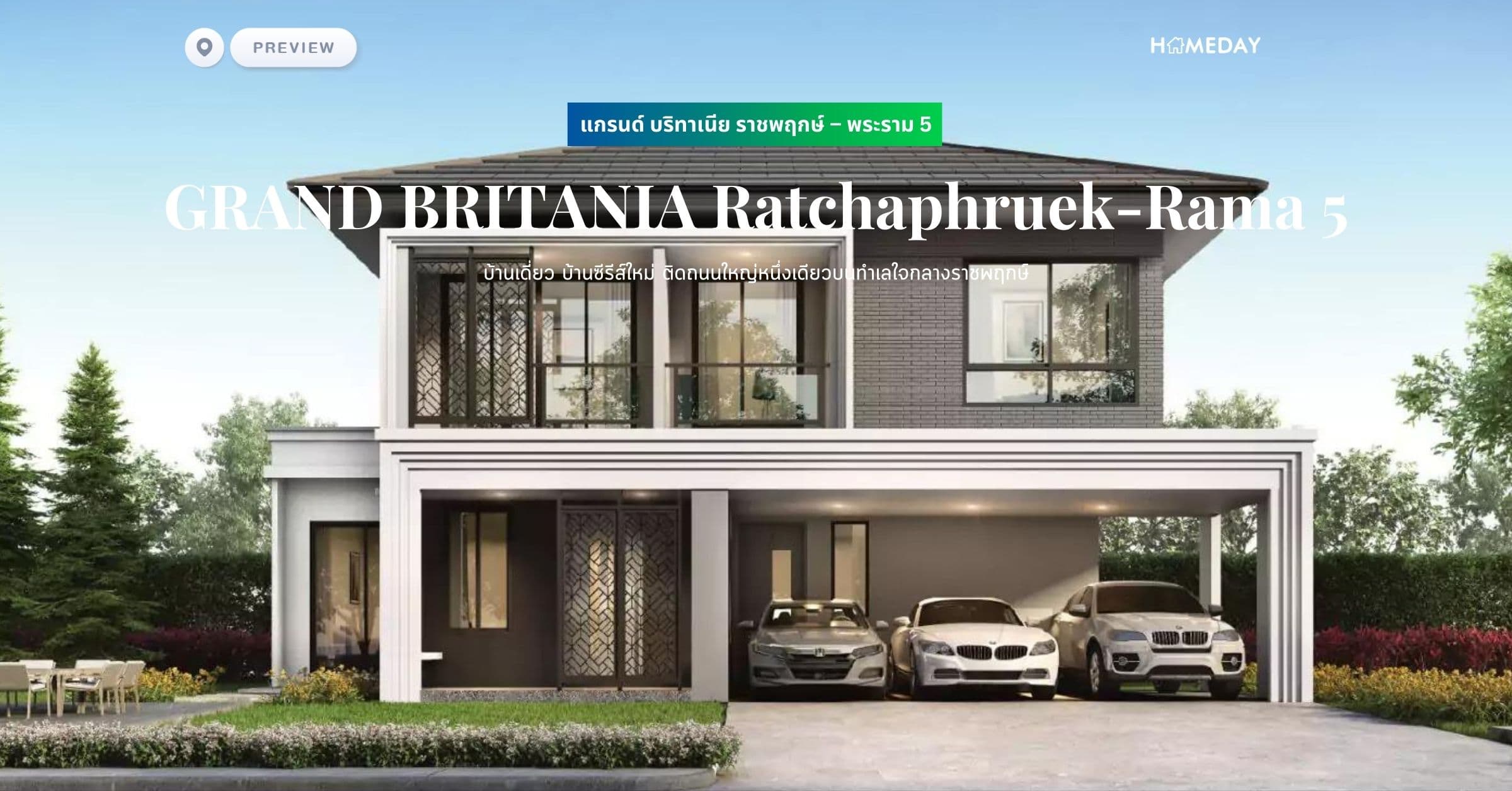 พรีวิว แกรนด์ บริทาเนีย ราชพฤกษ์ – พระราม 5 (GRAND BRITANIA Ratchaphruek-Rama 5) บ้านเดี่ยว บ้านซีรีส์ใหม่ ติดถนนใหญ่หนึ่งเดียวบนทำเลใจกลางราชพฤกษ์