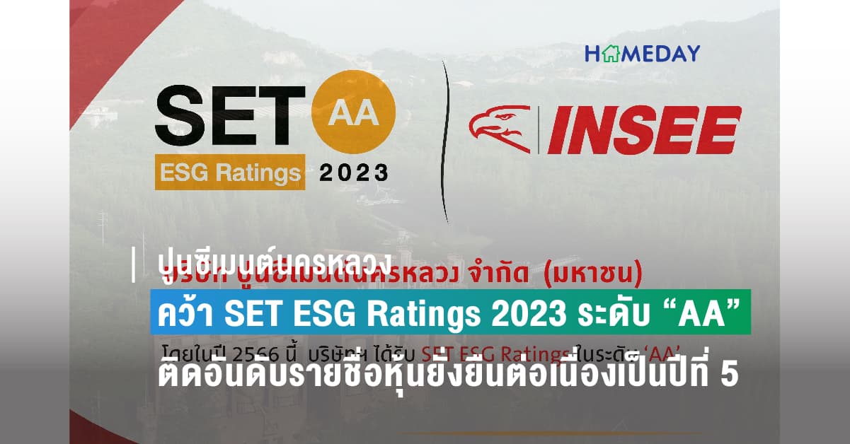 ปูนซีเมนต์นครหลวง คว้า SET ESG Ratings 2023 ระดับ “AA”