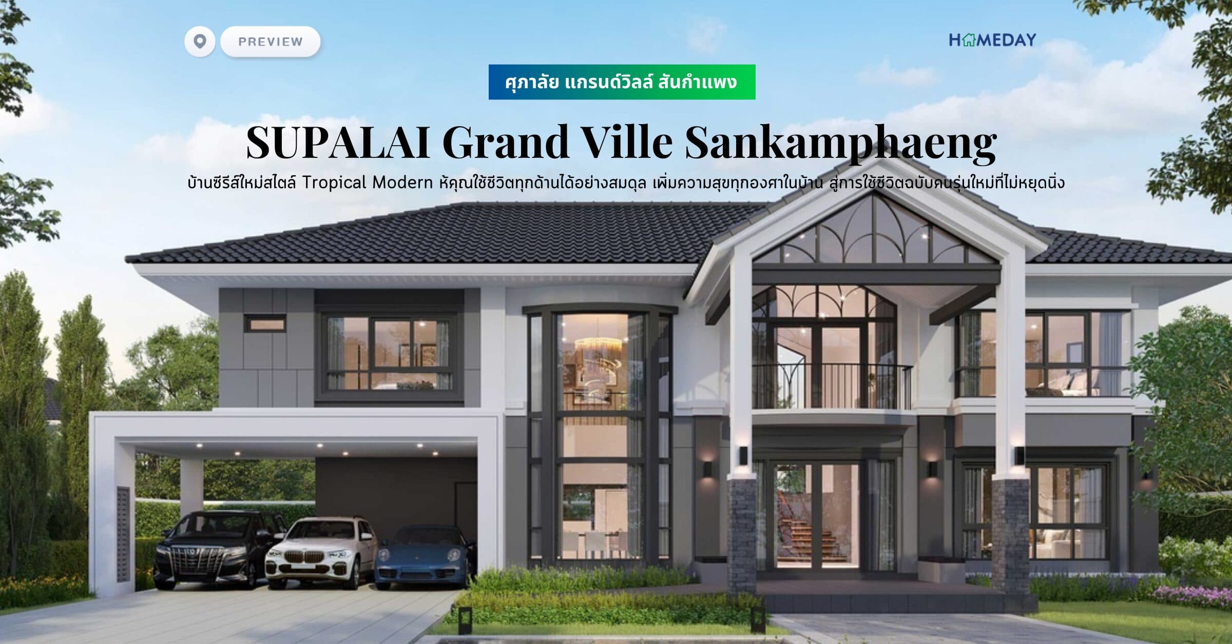 พรีวิว ศุภาลัย แกรนด์วิลล์ สันกำแพง (SUPALAI Grand Ville Sankamphaeng) บ้านซีรีส์ใหม่สไตล์ Tropical Modern ห้คุณใช้ชีวิตทุกด้านได้อย่างสมดุล เพิ่มความสุขทุกองศาในบ้าน สู่การใช้ชีวิตฉบับคนรุ่นใหม่ที่ไม่หยุดนิ่ง