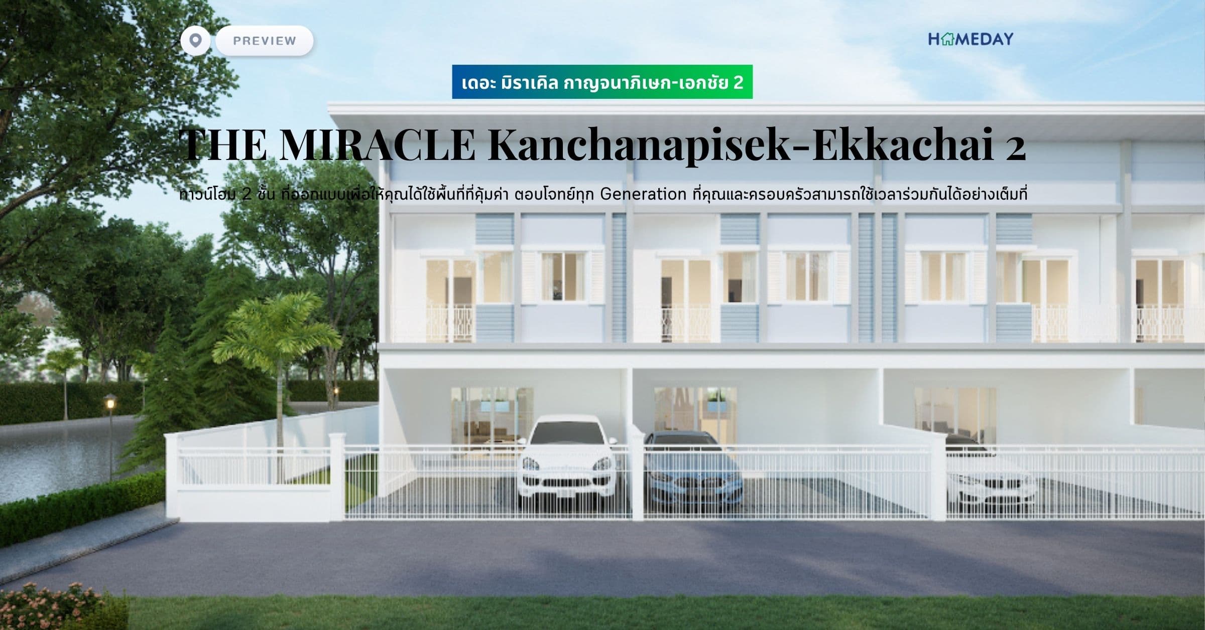 พรีวิว เดอะ มิราเคิล กาญจนาภิเษก-เอกชัย 2 (THE MIRACLE Kanchanapisek-Ekkachai 2) ทาวน์โฮม 2 ชั้น ที่ออกแบบเพื่อให้คุณได้ใช้พื้นที่ที่คุ้มค่า ตอบโจทย์ทุก Generation ที่คุณและครอบครัวสามารถใช้เวลาร่วมกันได้อย่างเต็มที่