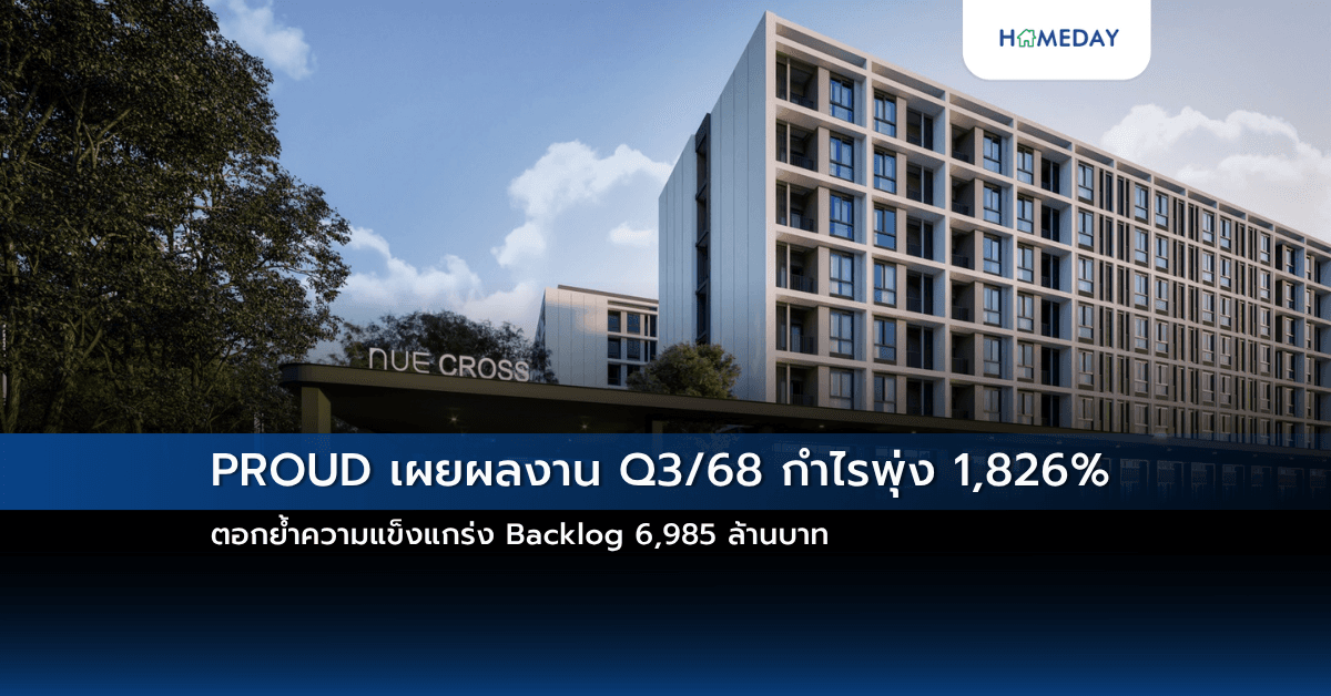 PROUD เผยผลงาน Q3/68 กำไรพุ่ง 1,826% ตอกย้ำความแข็งแกร่ง Backlog 6,985 ล้านบาท